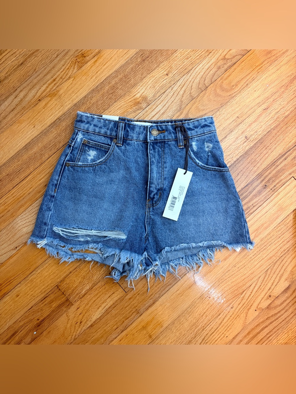 NWT ROLLA'S Distressed High-Rise Denim Shorts - Blue 24